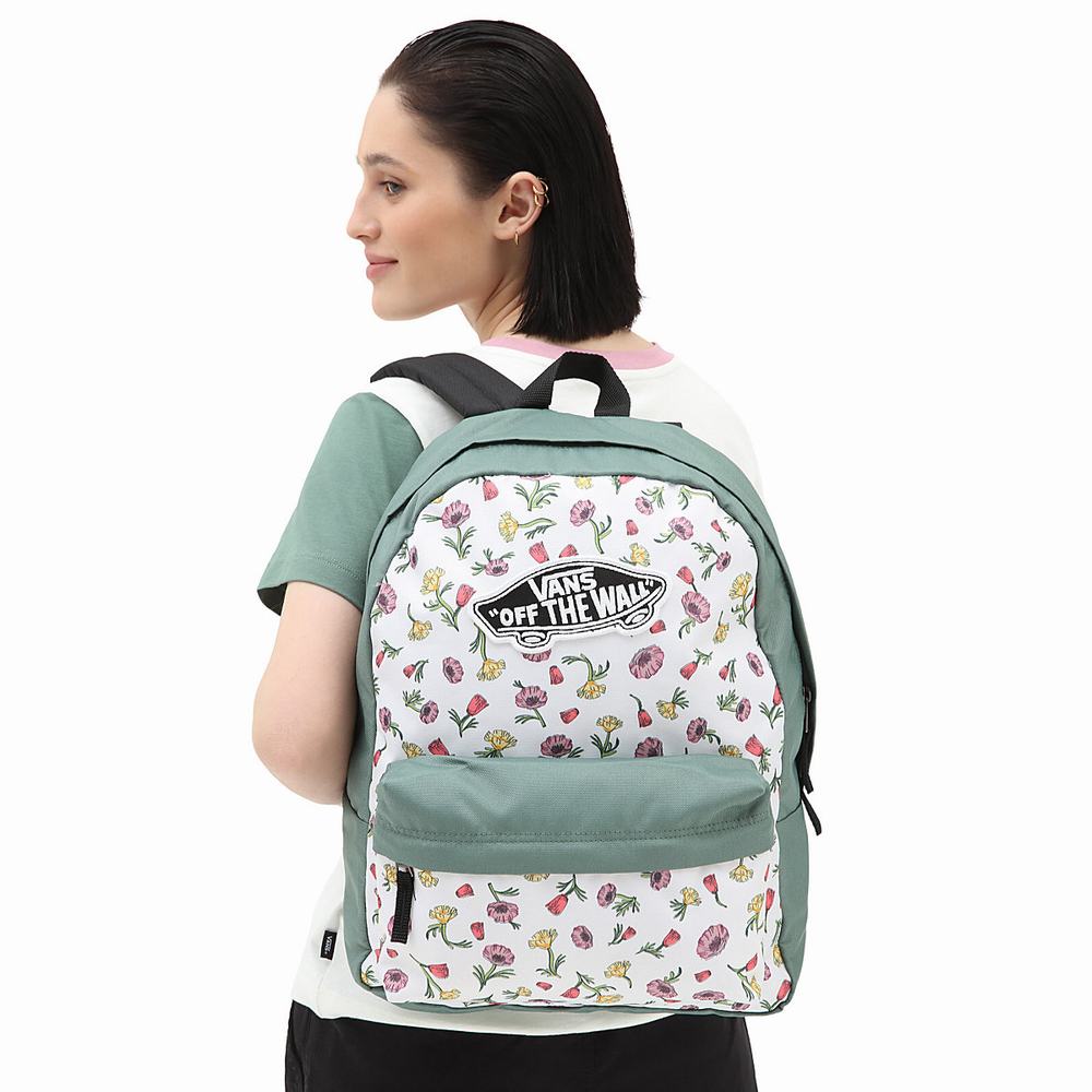 Women's Vans Realm Backpacks Green / White | USA37145