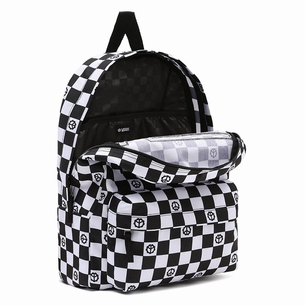 Women's Vans Realm Flying V Backpacks Black / White | USA16450