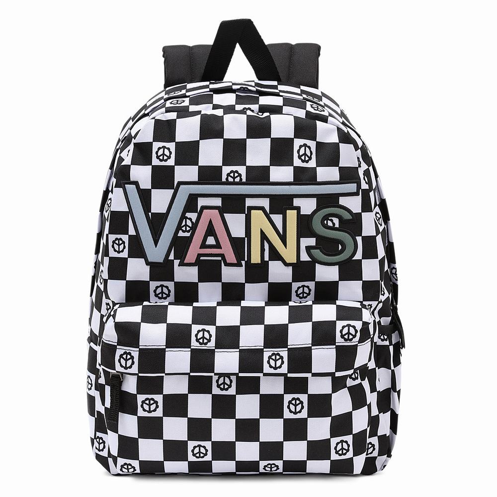 Women\'s Vans Realm Flying V Backpacks Black / White | USA16450