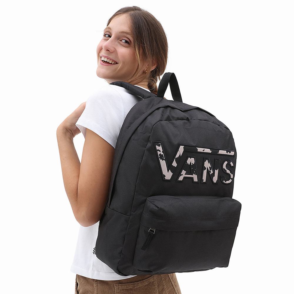 Women's Vans Realm Flying V Backpacks Black | USA86713