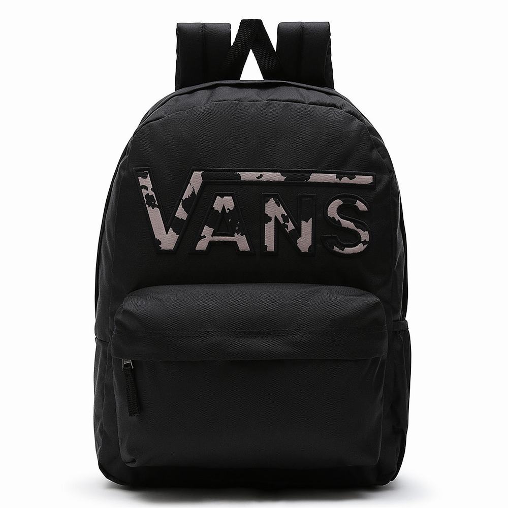 Women\'s Vans Realm Flying V Backpacks Black | USA86713