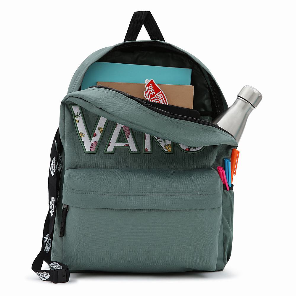 Women's Vans Realm Flying V Backpacks Green | USA23695