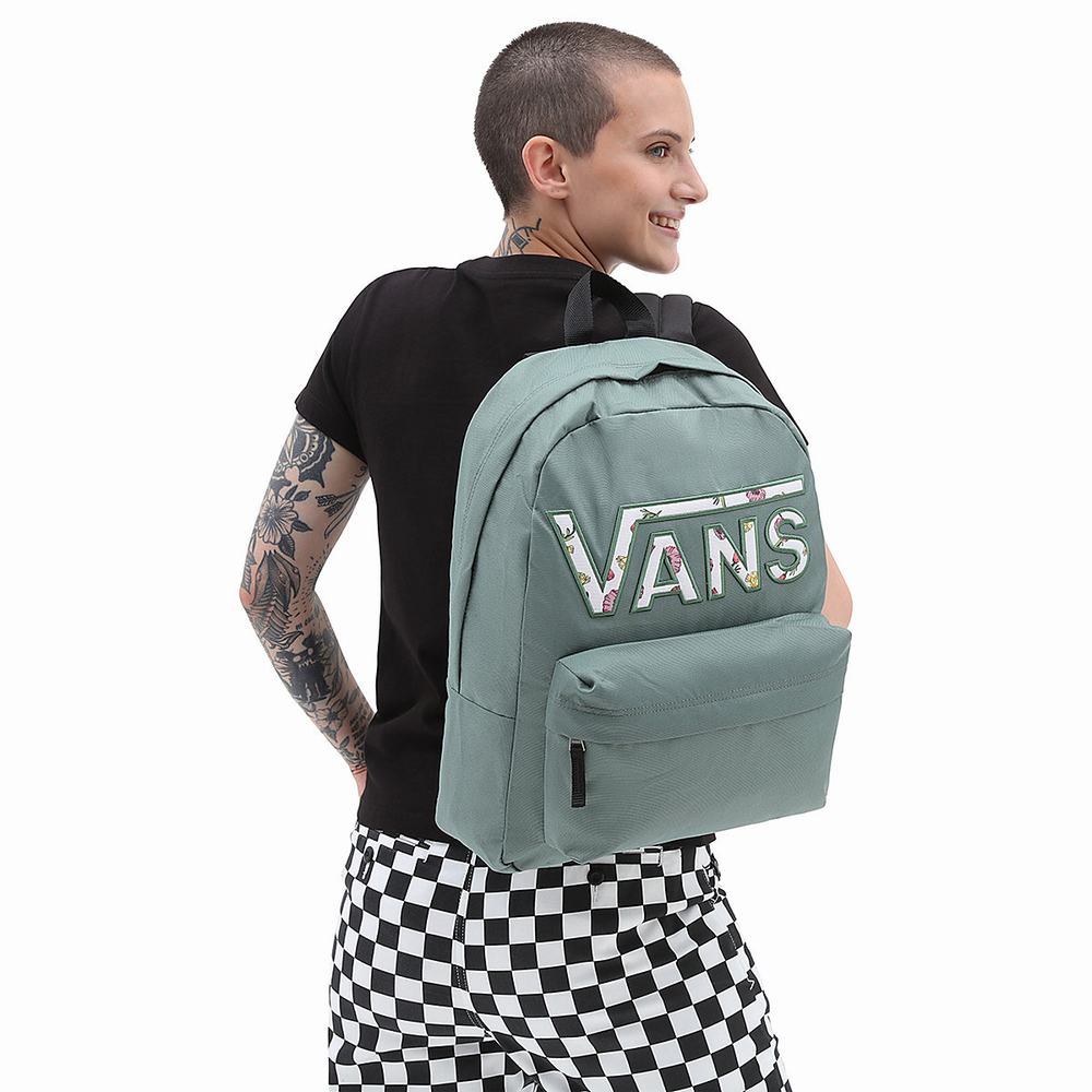 Women's Vans Realm Flying V Backpacks Green | USA23695