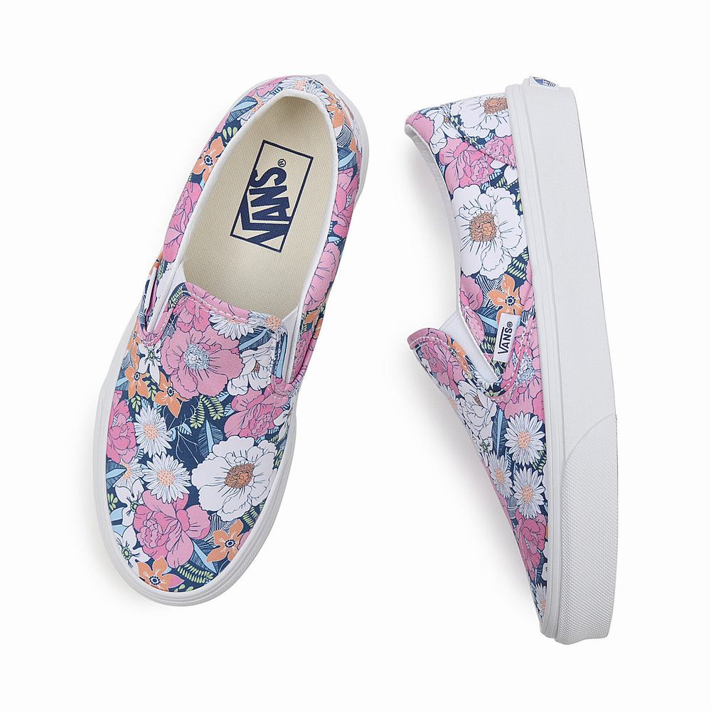 Women's Vans Retro Floral Classic Slip On Shoes Multicolor / Pink | USA76431