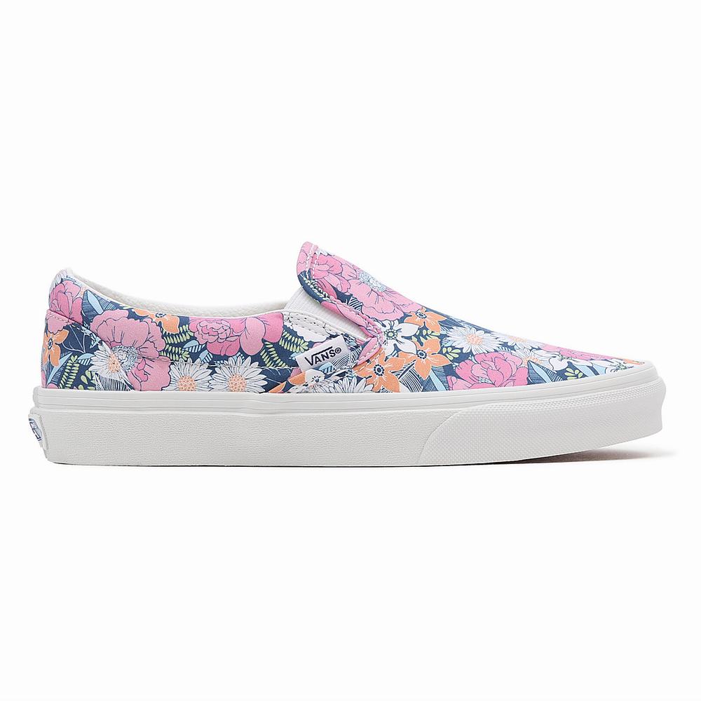 Women's Vans Retro Floral Classic Slip On Shoes Multicolor / Pink | USA76431