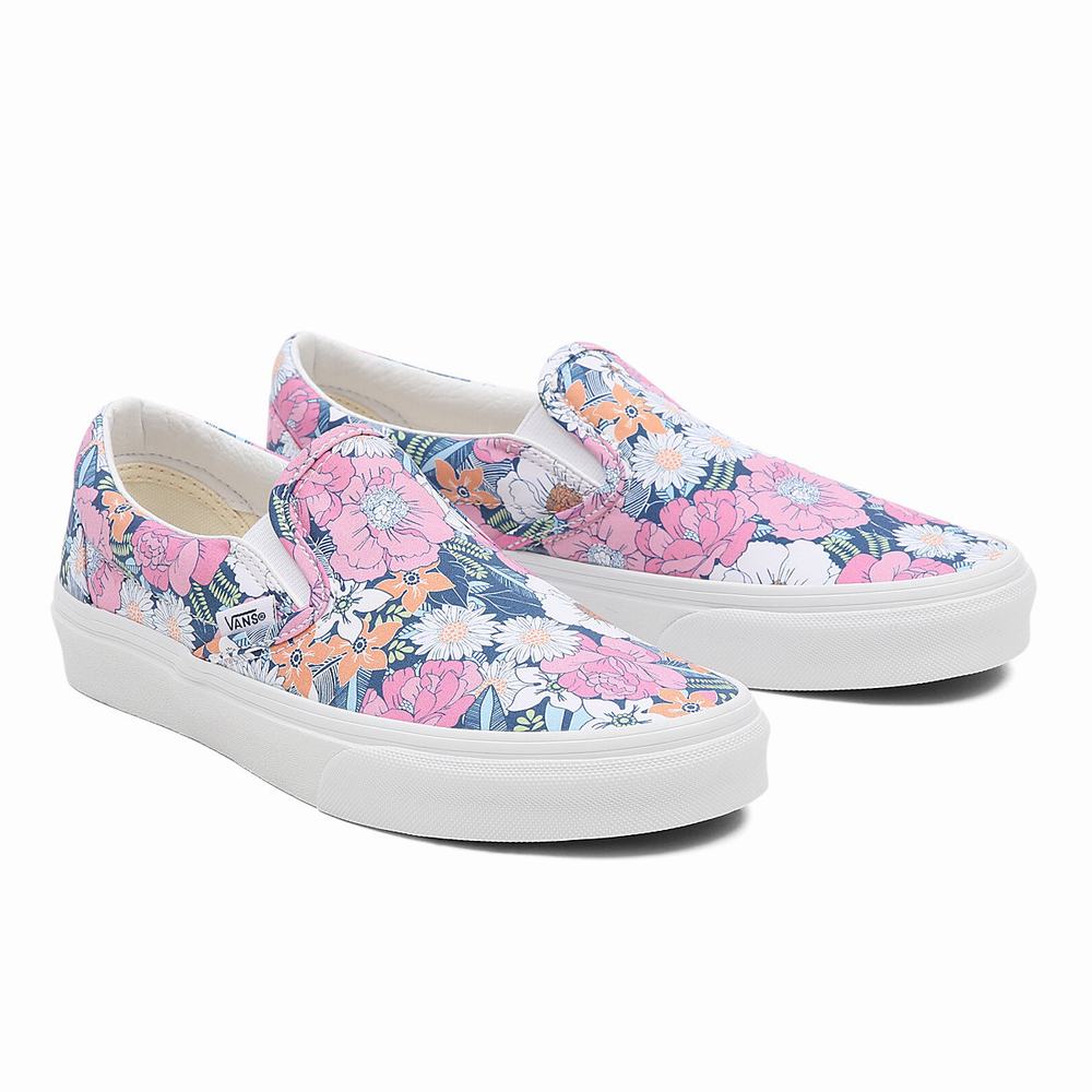 Women\'s Vans Retro Floral Classic Slip On Shoes Multicolor / Pink | USA76431