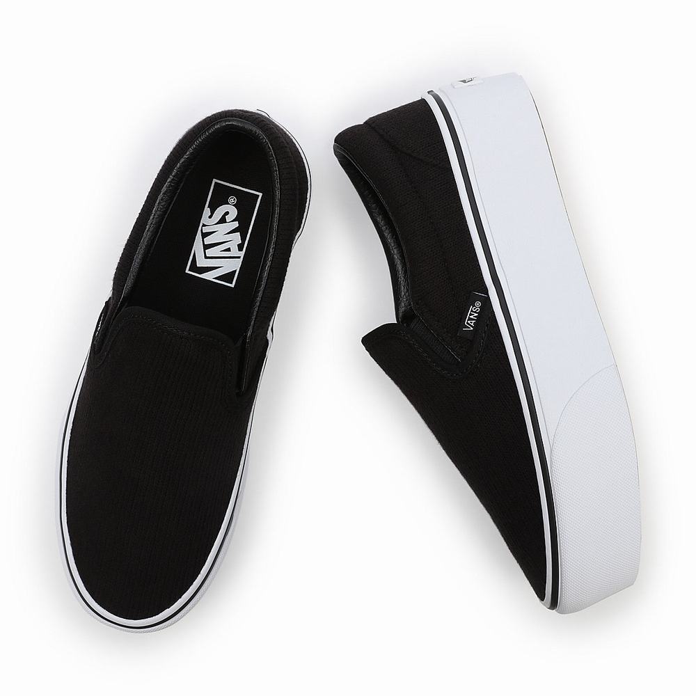 Women's Vans Rib Knit Slip-On Stackform Slip On Shoes Black | USA38720