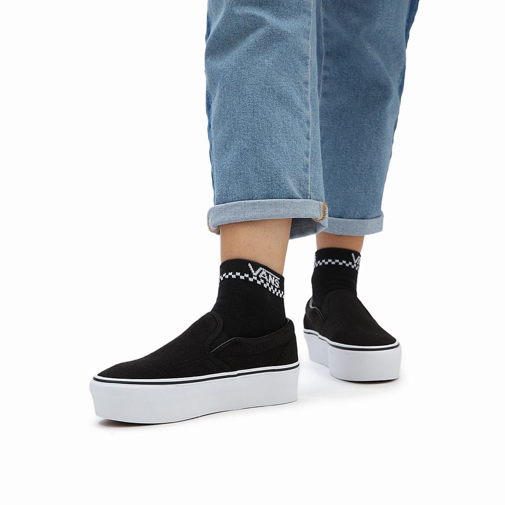 Women's Vans Rib Knit Slip-On Stackform Slip On Shoes Black | USA38720