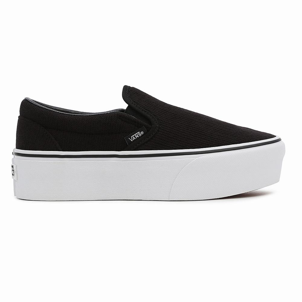 Women's Vans Rib Knit Slip-On Stackform Slip On Shoes Black | USA38720