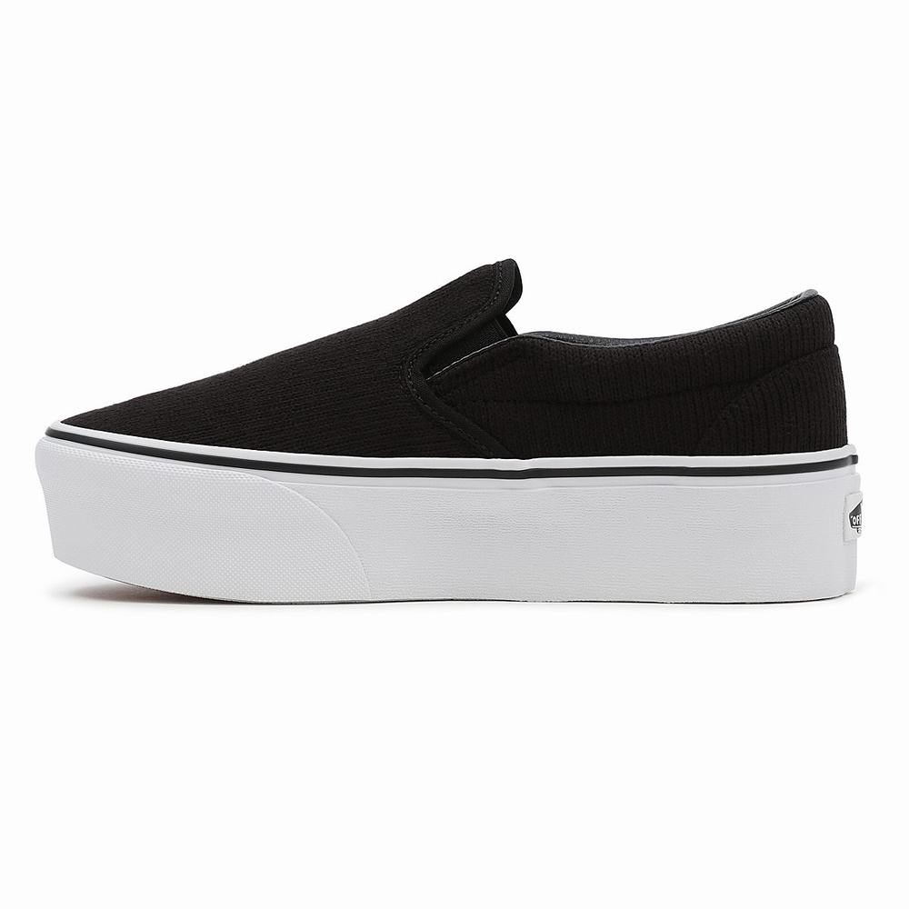 Women's Vans Rib Knit Slip-On Stackform Slip On Shoes Black | USA38720