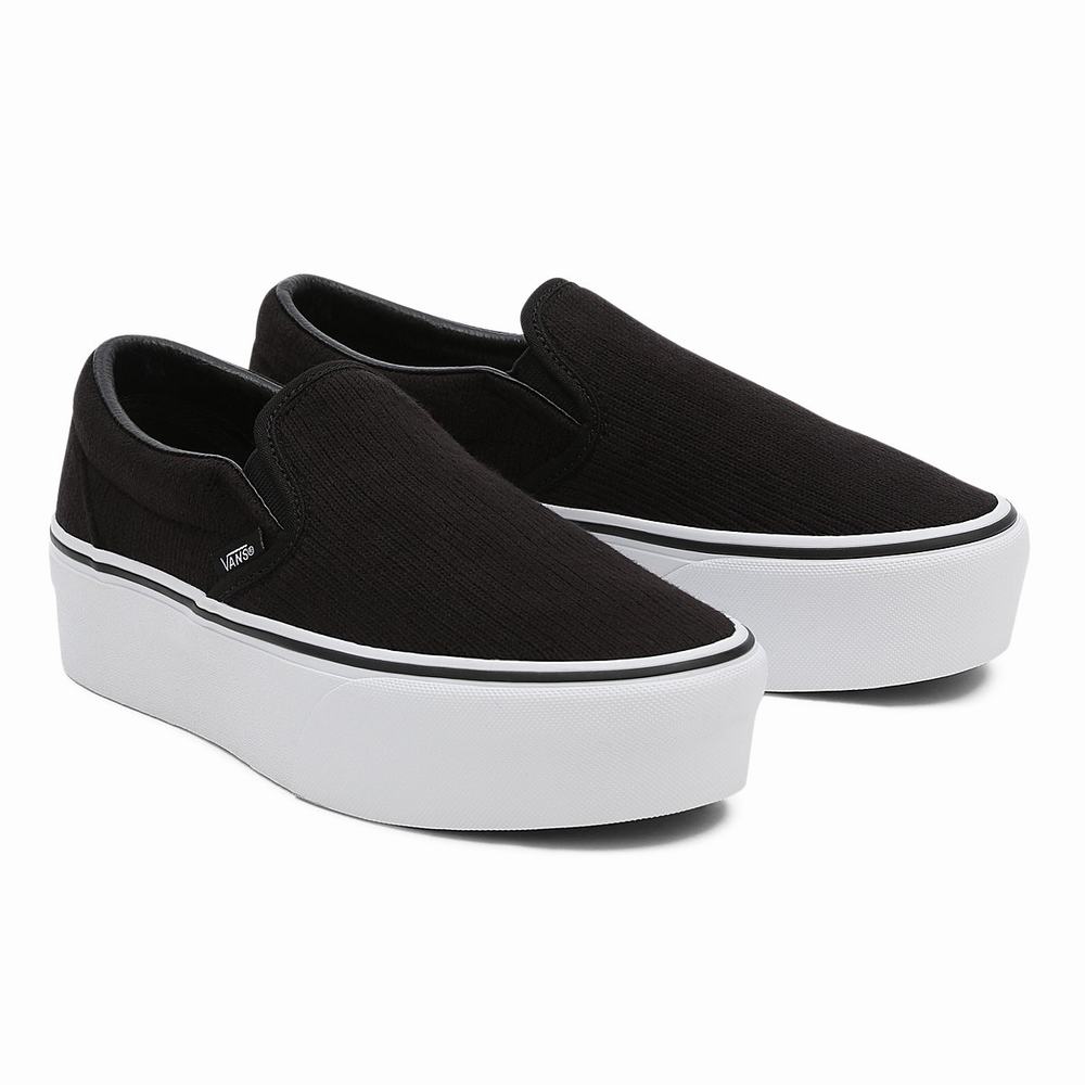 Women\'s Vans Rib Knit Slip-On Stackform Slip On Shoes Black | USA38720