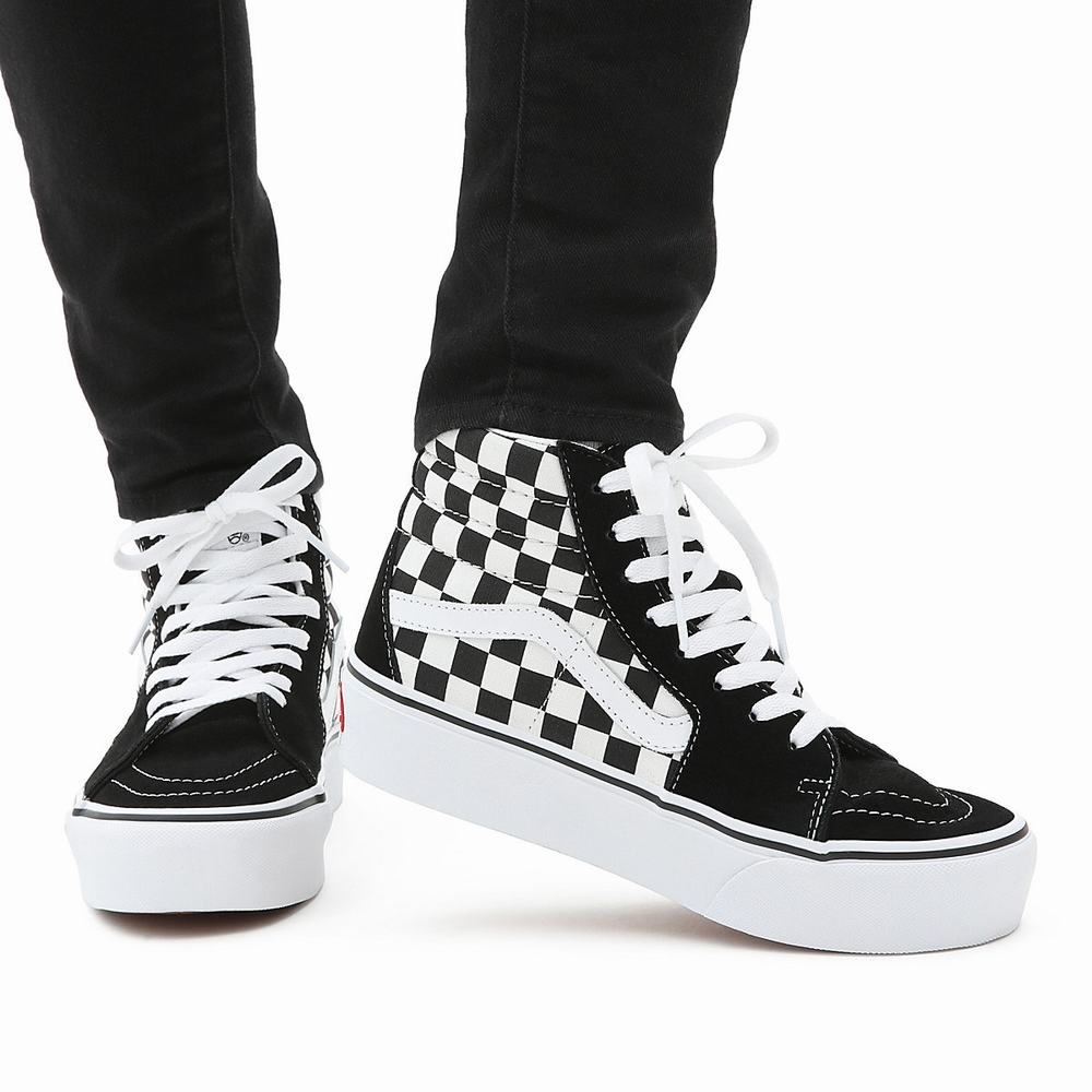 Women's Vans SK8-Hi Platform 2.0 Platform Shoes Black / White | USA58041