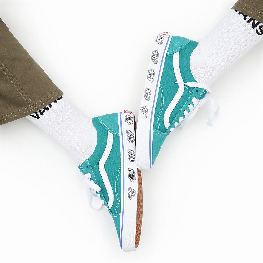 Women's Vans Sidewall Print Old Skool Sneakers Blue | USA03876