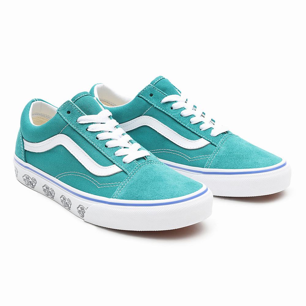 Women\'s Vans Sidewall Print Old Skool Sneakers Blue | USA03876