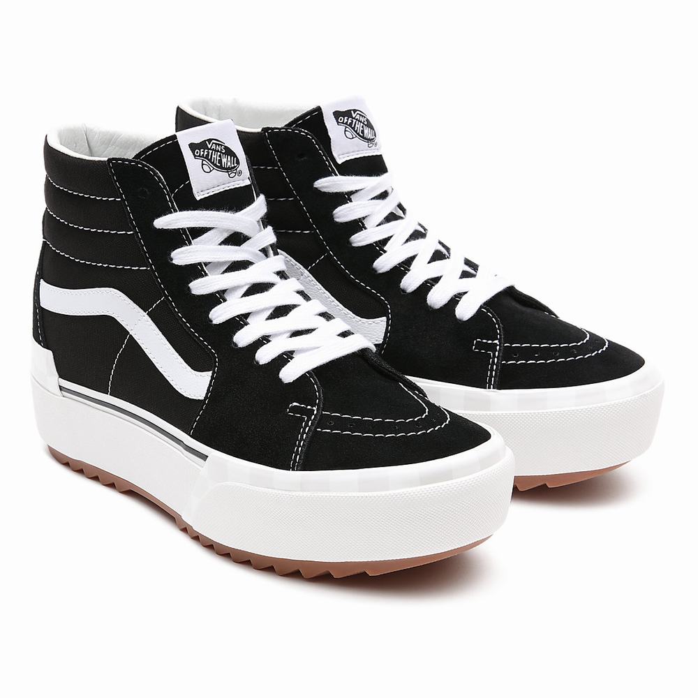 Women\'s Vans Sk8-Hi Stacked Suede/Canvas Sneakers Black | USA71596