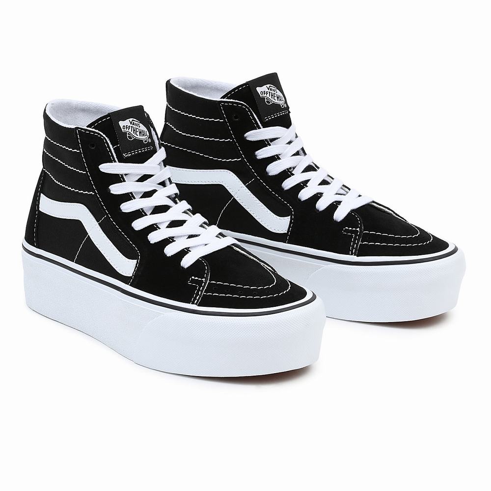 Women\'s Vans Sk8-Hi Tapered Stackform Platform Shoes Black | USA50986