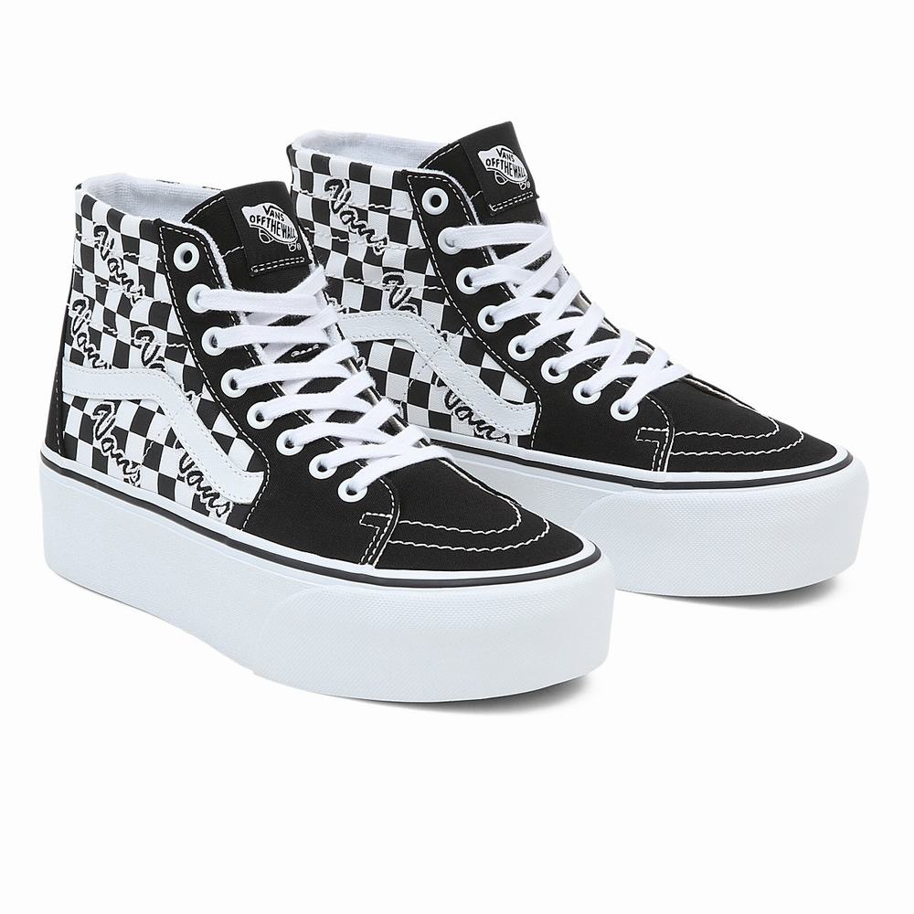 Women\'s Vans Sk8-Hi Tapered Stackform Platform Shoes Black | USA90318