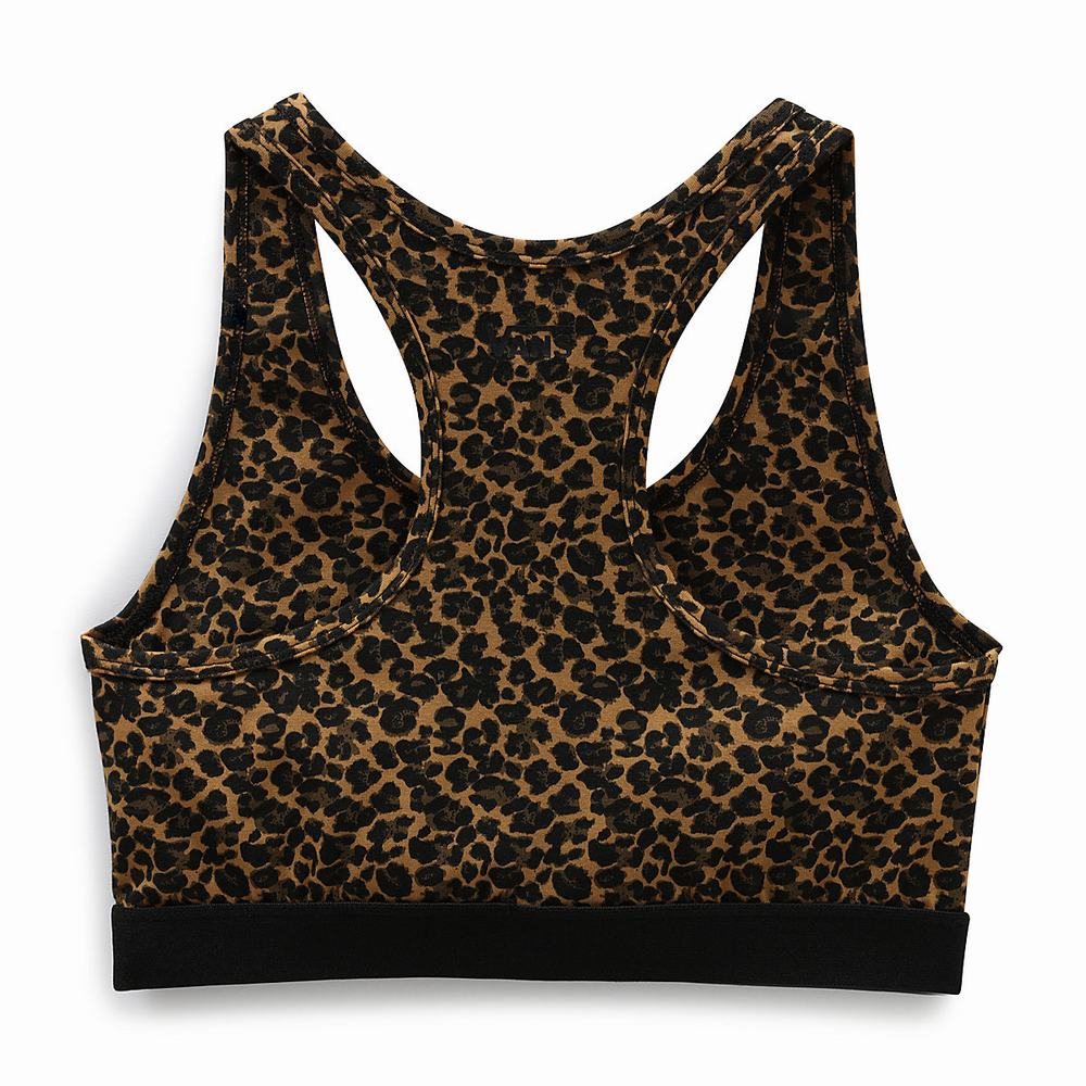 Women's Vans Strauberry Leopard Bralette T Shirts Black / Brown | USA37968