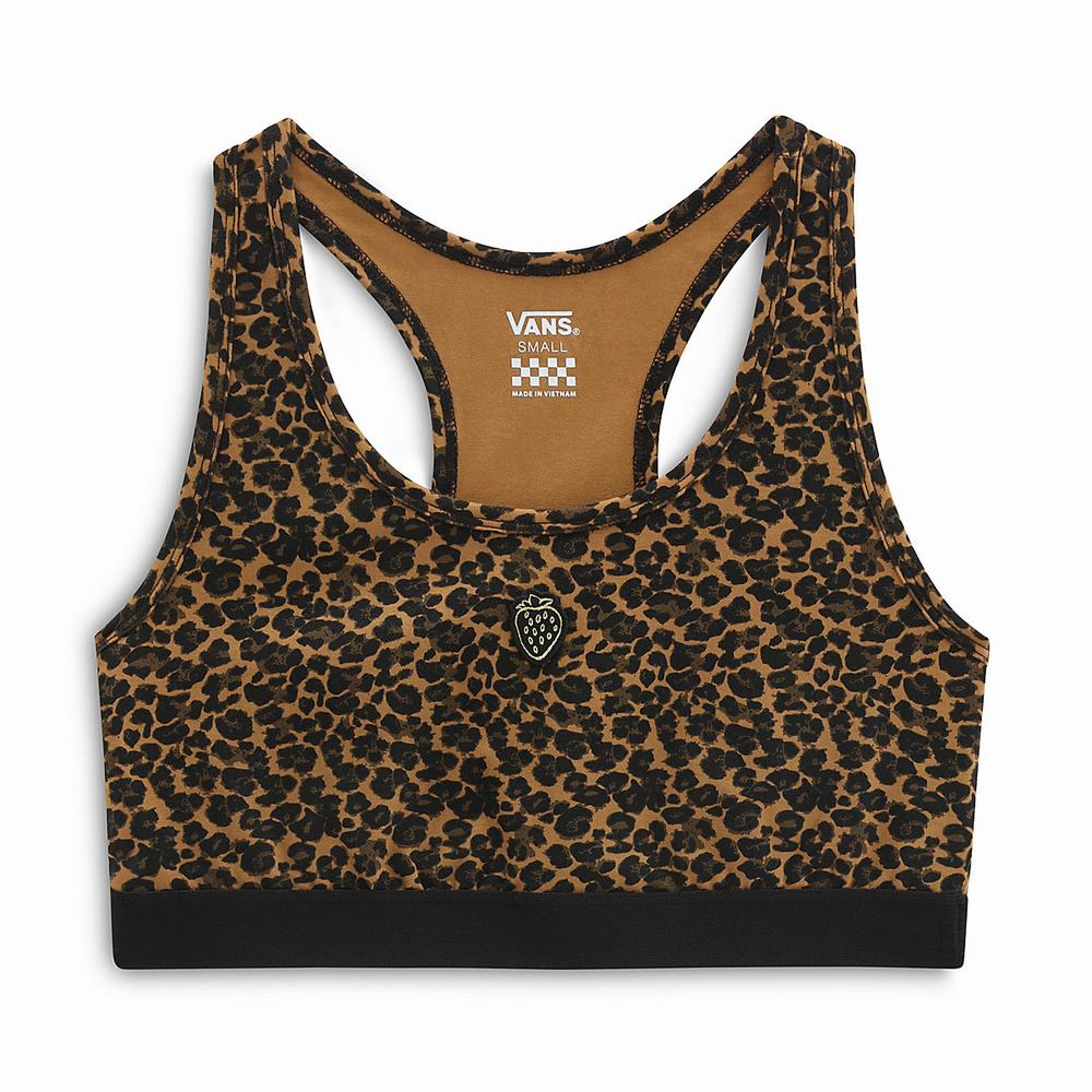 Women\'s Vans Strauberry Leopard Bralette T Shirts Black / Brown | USA37968