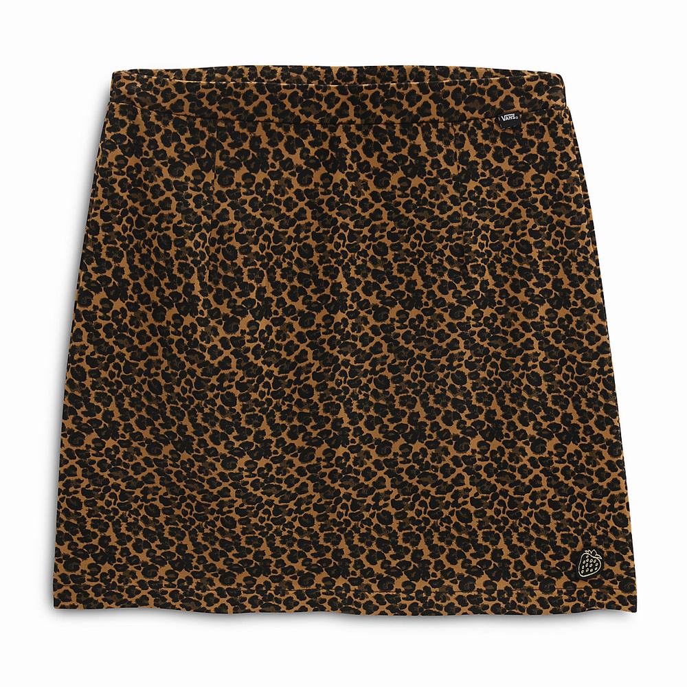 Women\'s Vans Strauberry Leopard Skirts Black / Brown | USA82370