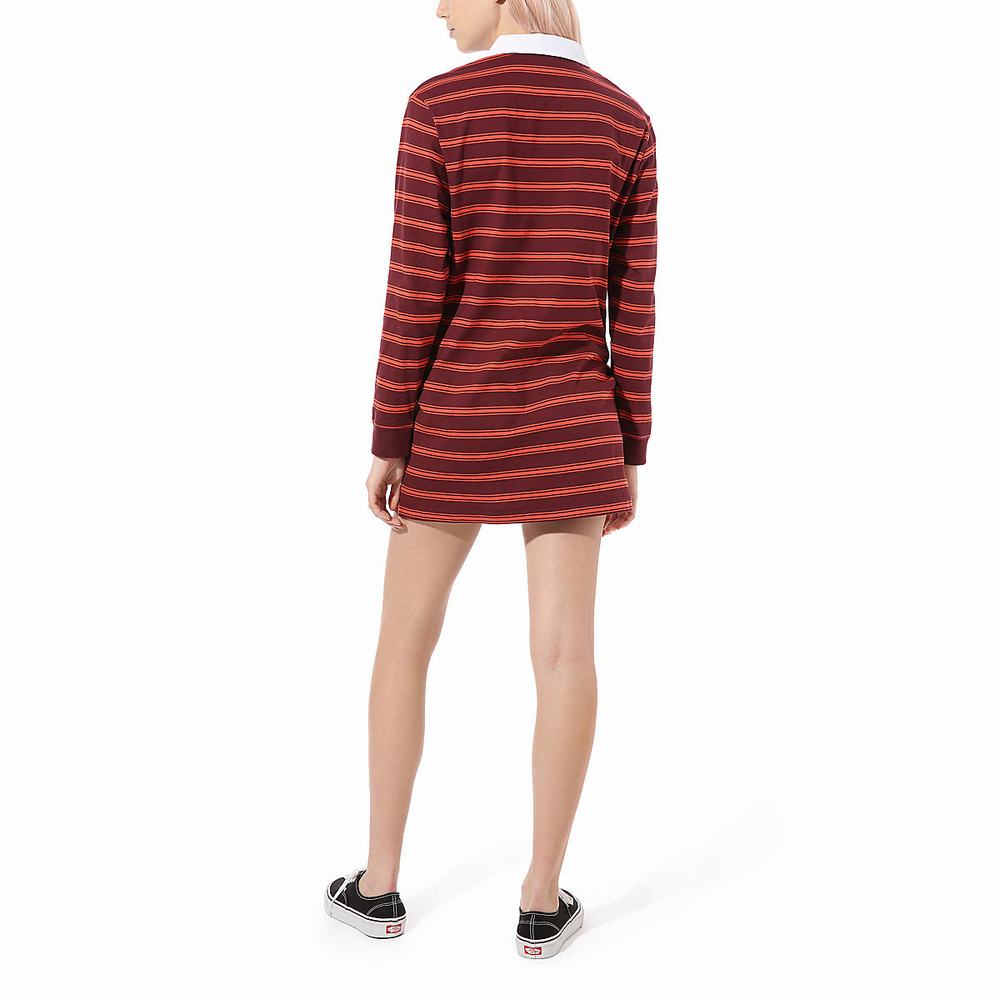 Women's Vans Stripe Polo Dress Red | USA76018