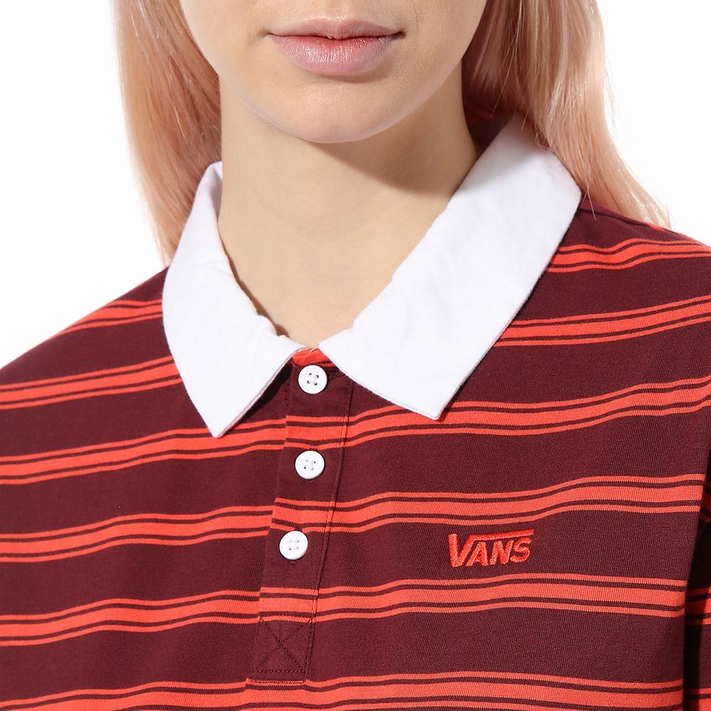 Women's Vans Stripe Polo Dress Red | USA76018