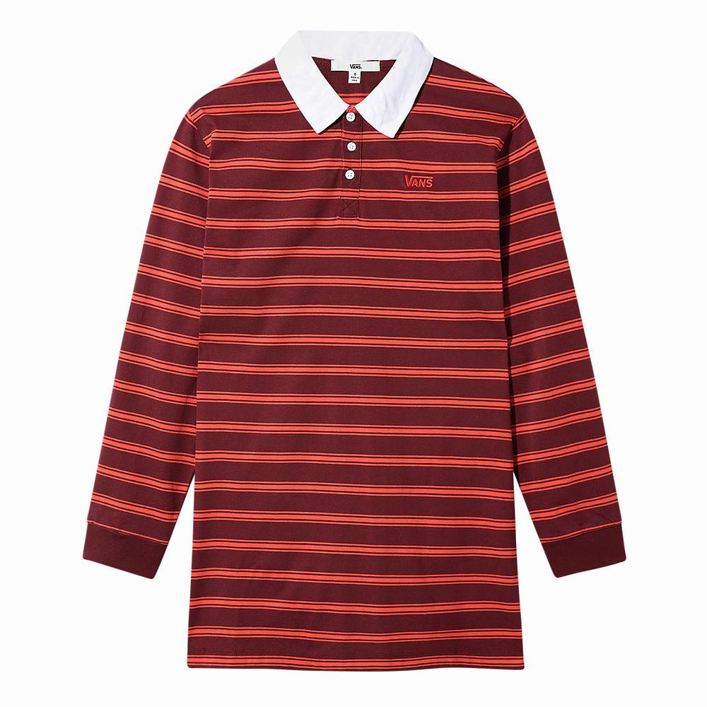 Women's Vans Stripe Polo Dress Red | USA76018