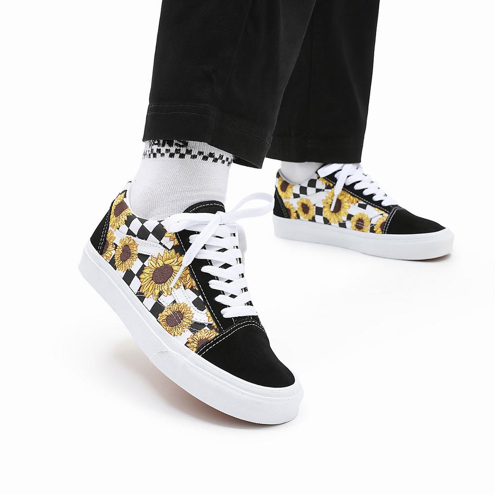 Women's Vans Sunflower Embroidery Old Skool Sneakers Black | USA28946