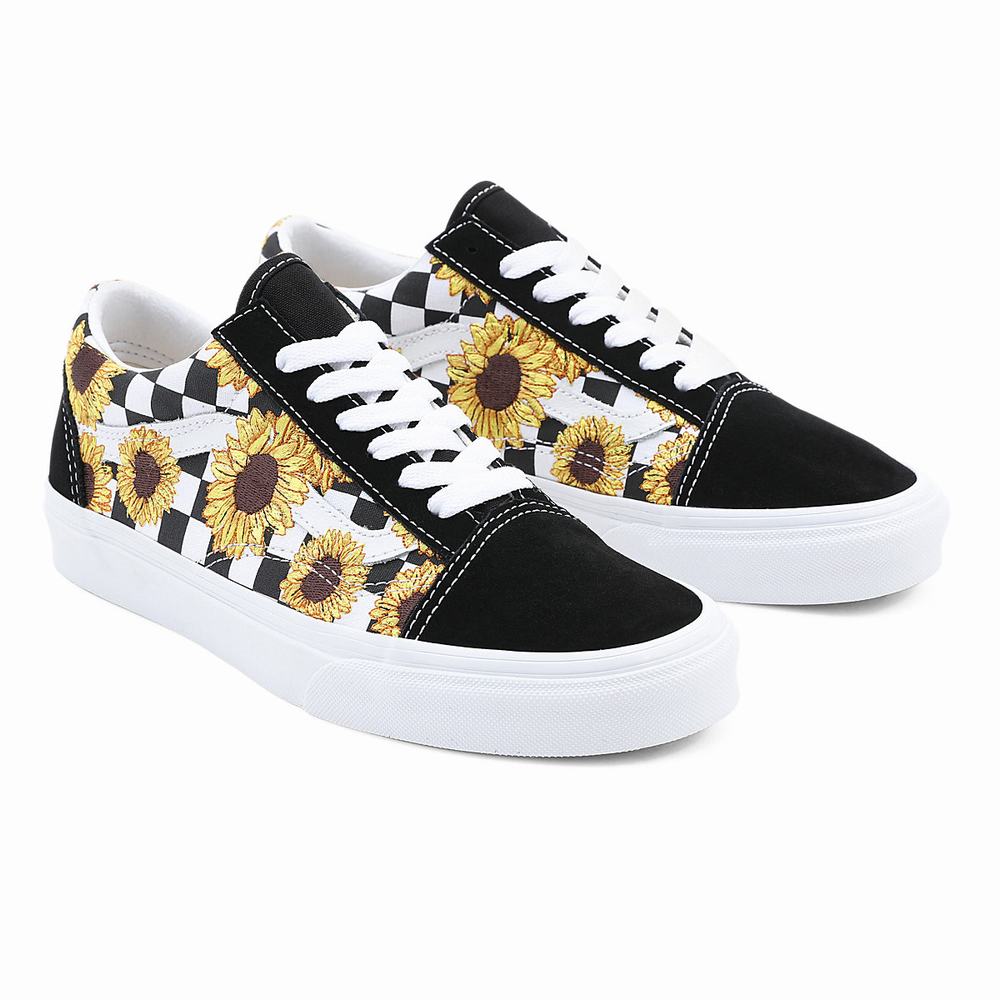 Women\'s Vans Sunflower Embroidery Old Skool Sneakers Black | USA28946