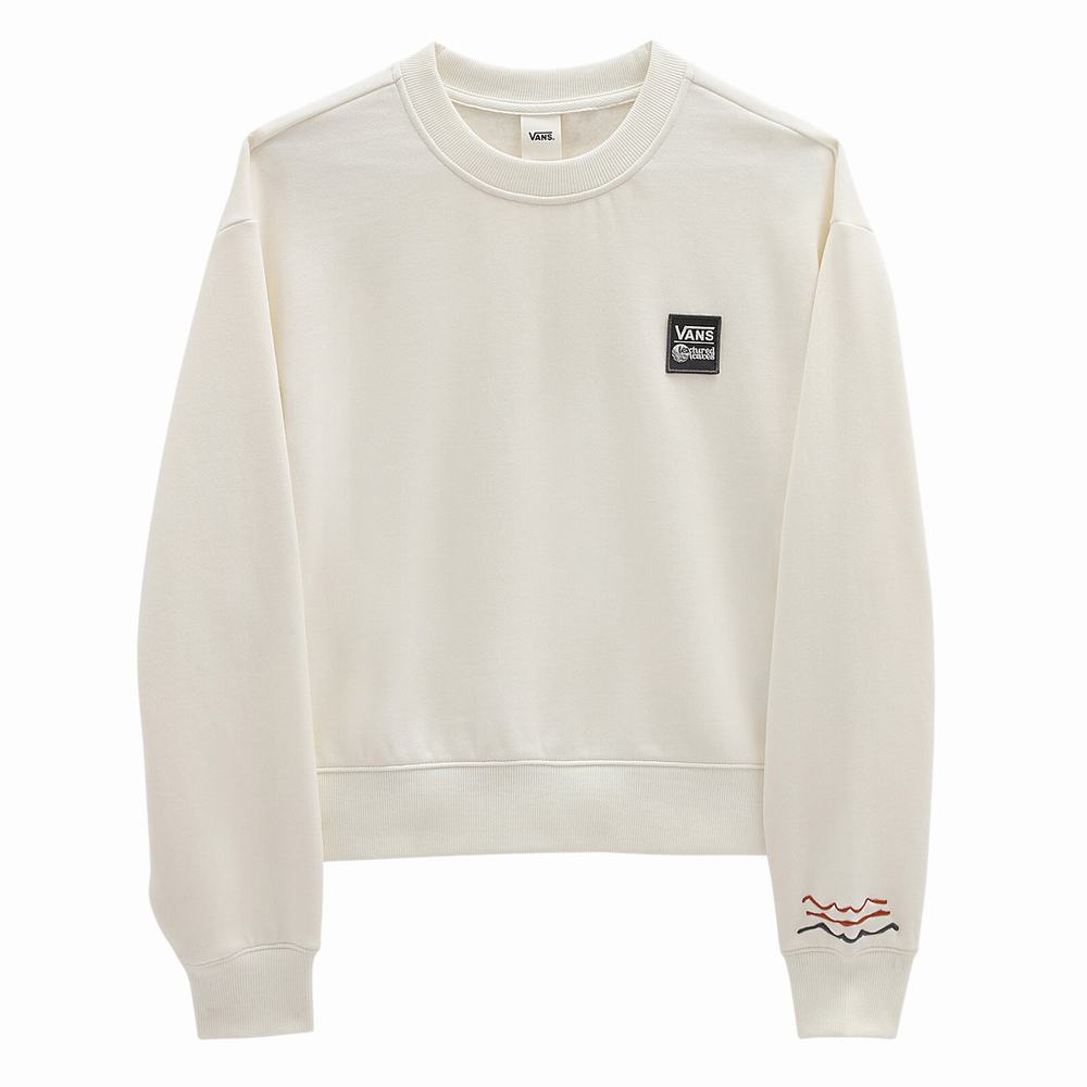 Women's Vans Textured Waves Fleece Sweatshirts White | USA52019