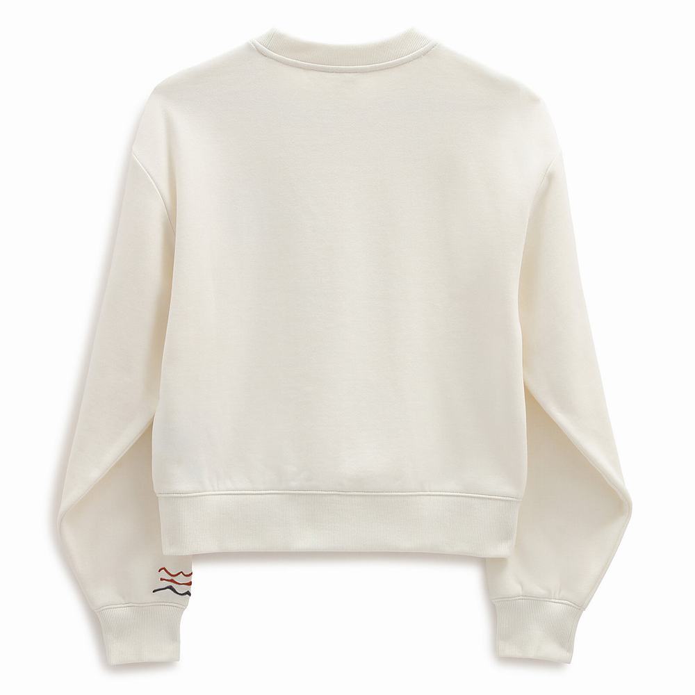 Women's Vans Textured Waves Fleece Sweatshirts White | USA52019