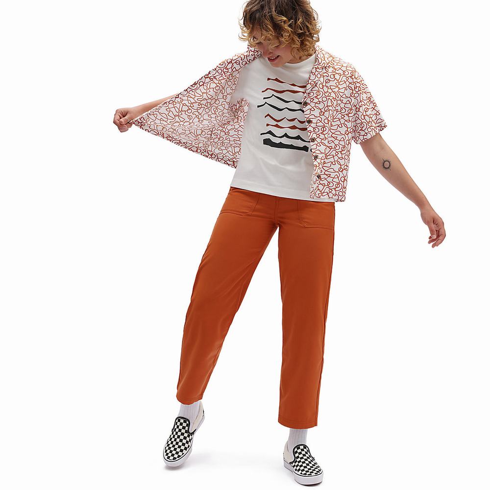 Women's Vans Textured Waves Pants White / Orange | USA02546