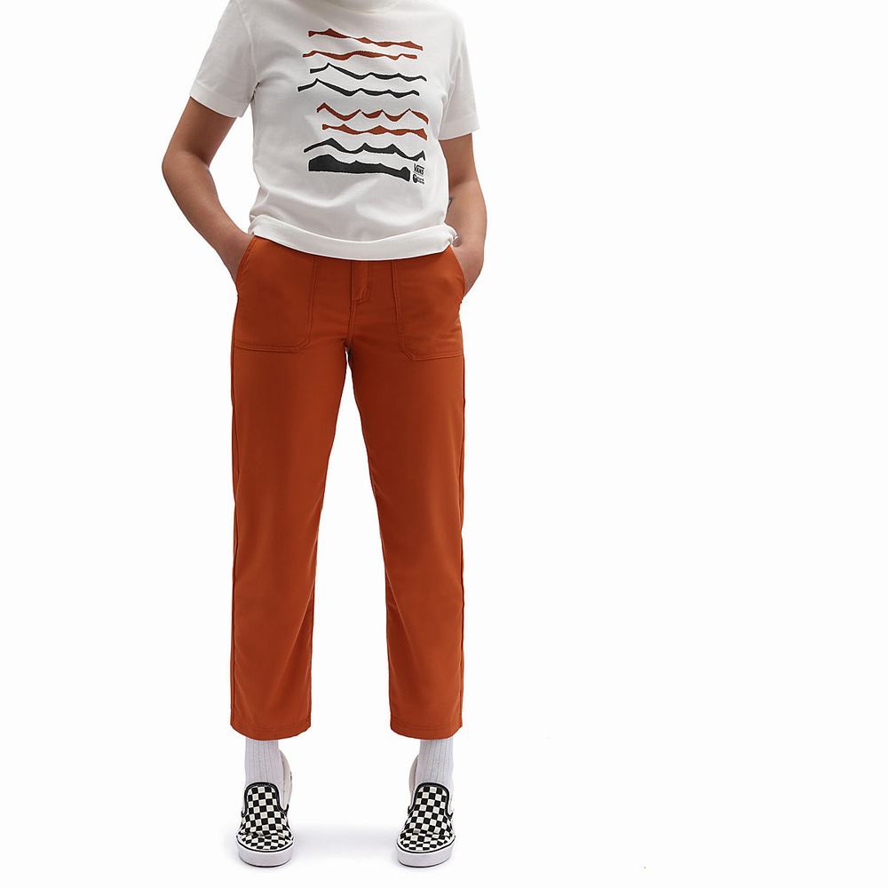 Women\'s Vans Textured Waves Pants White / Orange | USA02546