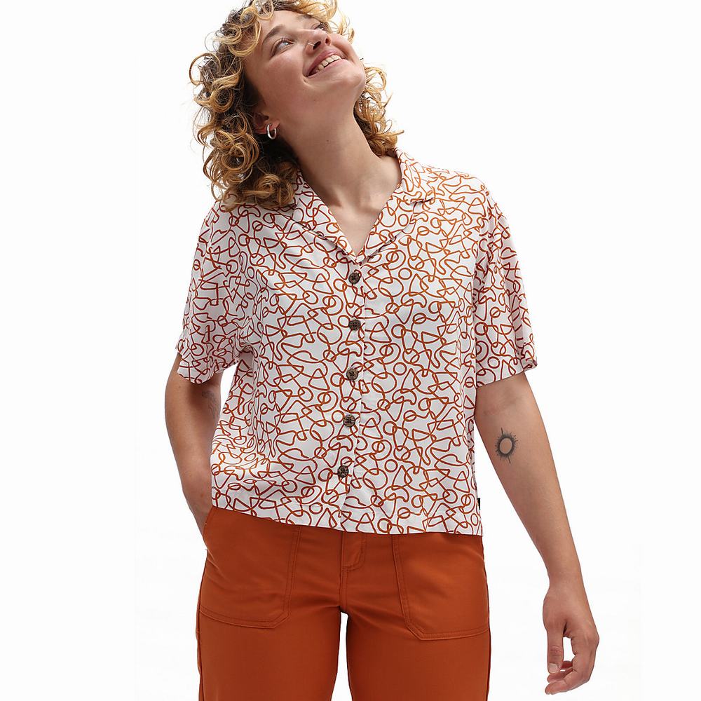 Women\'s Vans Textured Waves Shirts White / Orange | USA60972