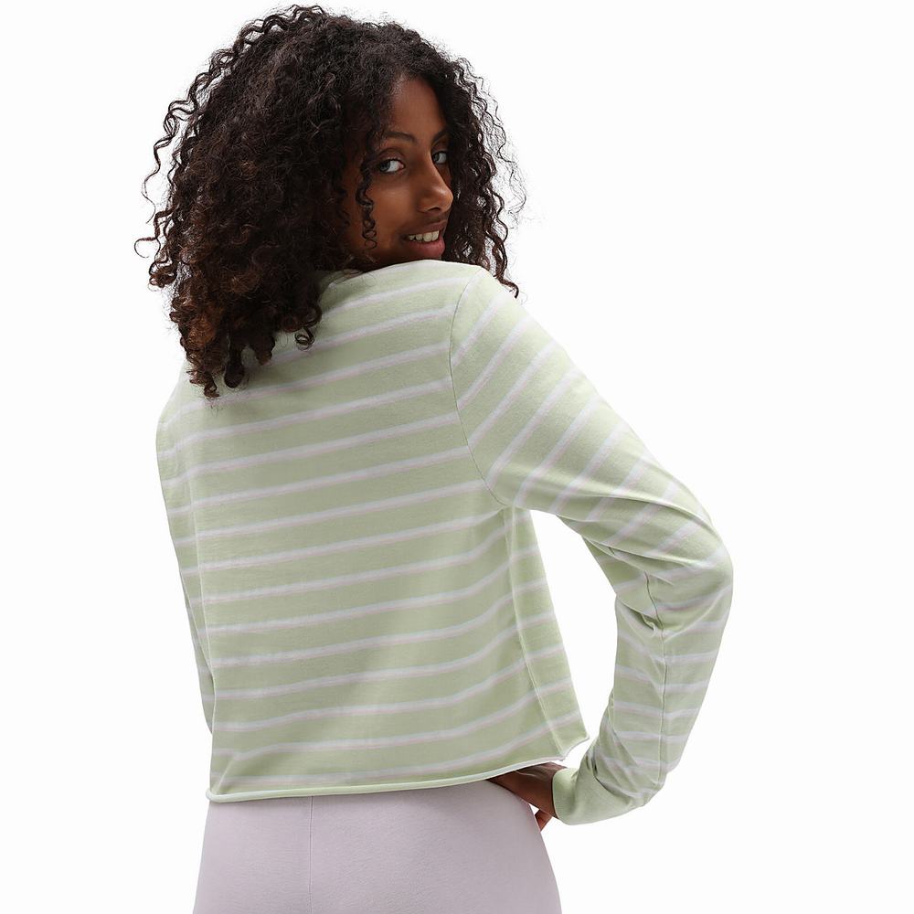 Women's Vans Time Off Stripe Long Sleeve Crop T Shirts Green | USA15380