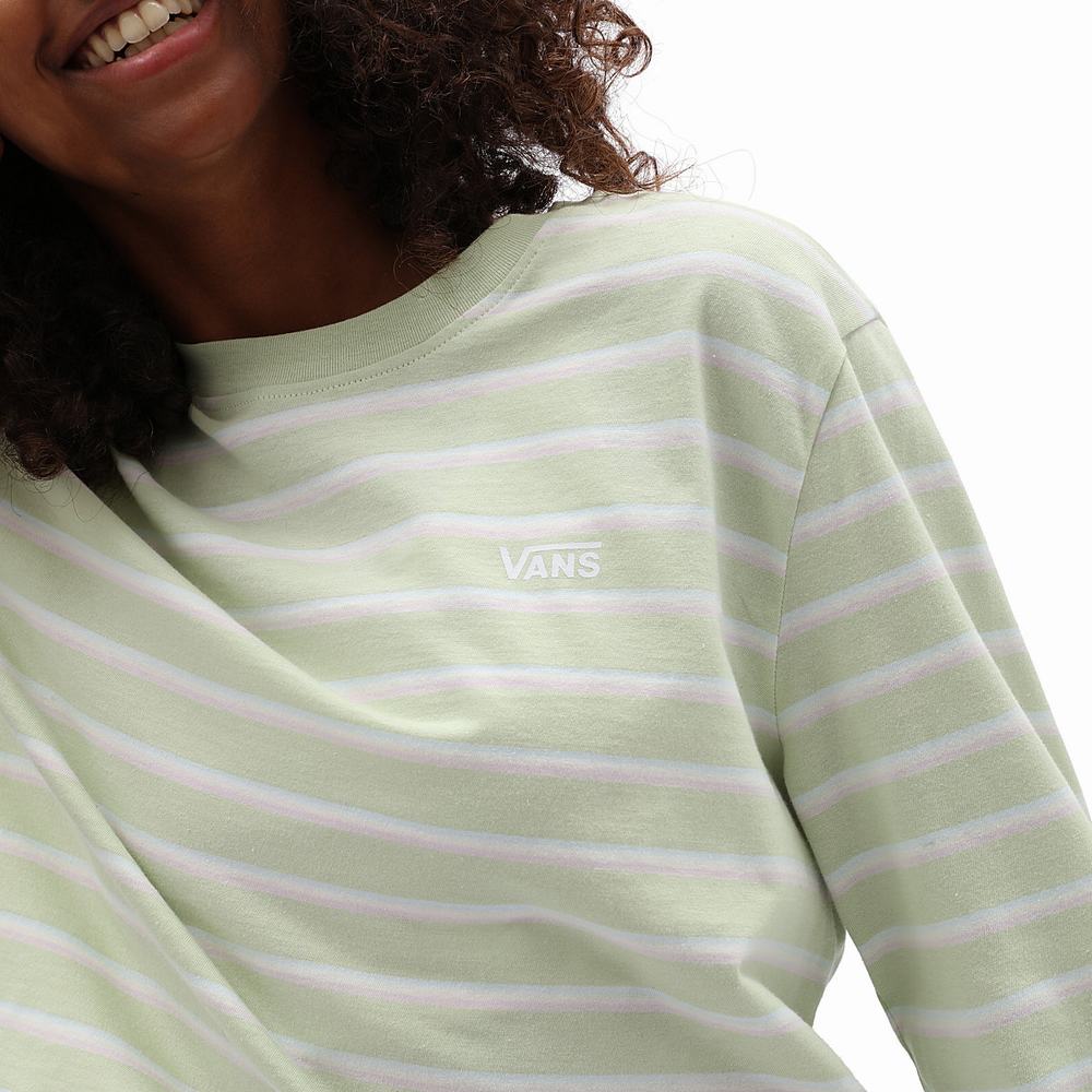 Women's Vans Time Off Stripe Long Sleeve Crop T Shirts Green | USA15380