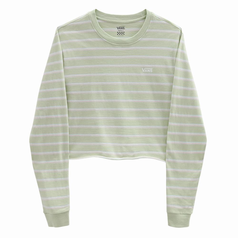 Women's Vans Time Off Stripe Long Sleeve Crop T Shirts Green | USA15380