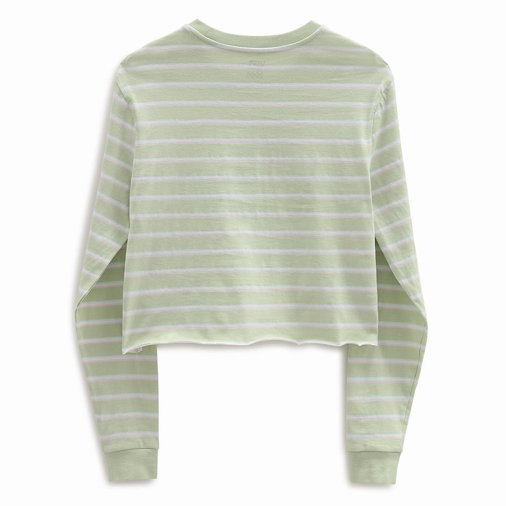 Women's Vans Time Off Stripe Long Sleeve Crop T Shirts Green | USA15380