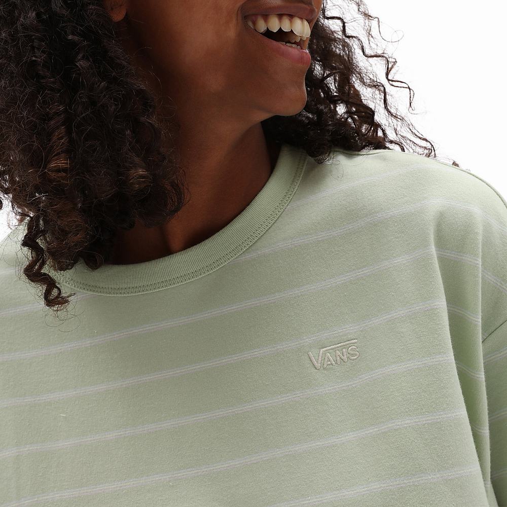 Women's Vans Time Off Stripe T Shirts Green | USA39851