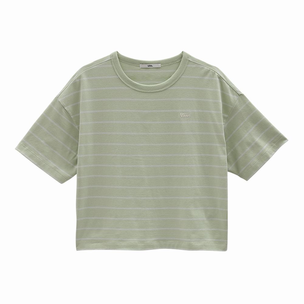 Women's Vans Time Off Stripe T Shirts Green | USA39851