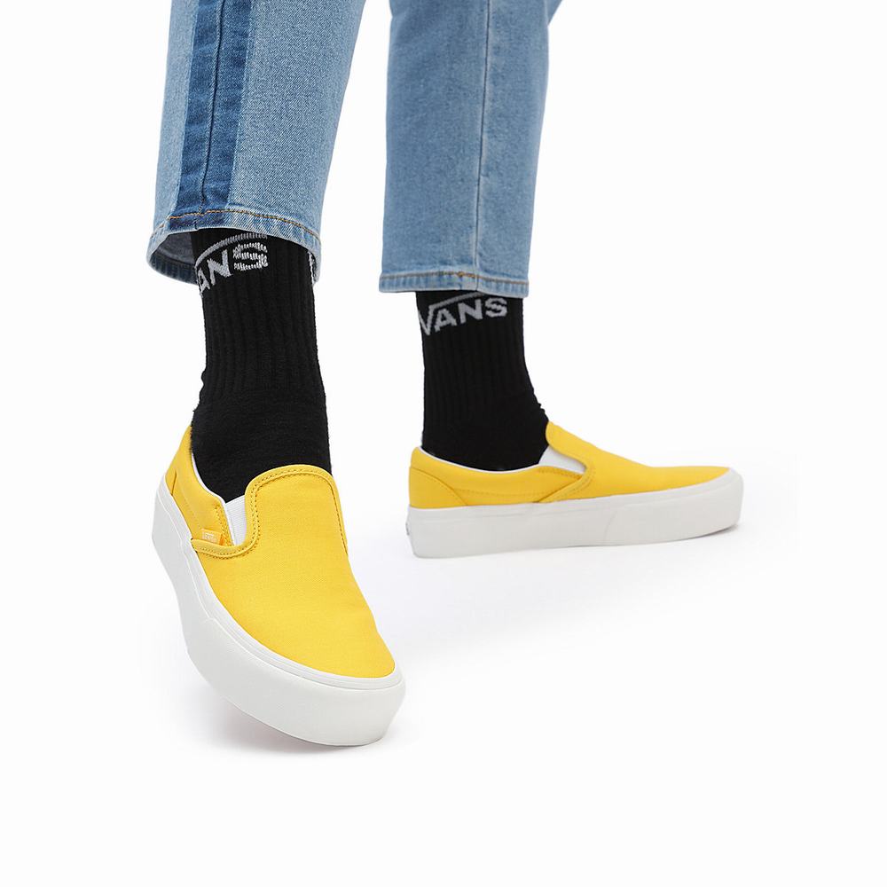 Women's Vans Twill Classic Slip-On Platform Slip On Shoes Yellow | USA85926