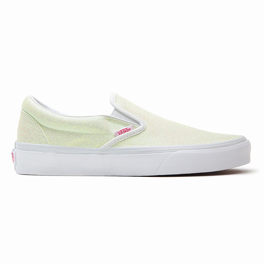 Women's Vans UV Glitter Classic Slip On Shoes White | USA81306