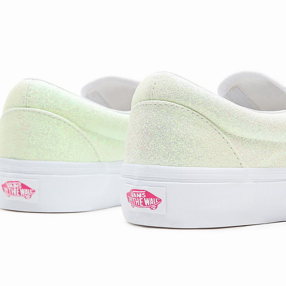 Women's Vans UV Glitter Classic Slip On Shoes White | USA81306