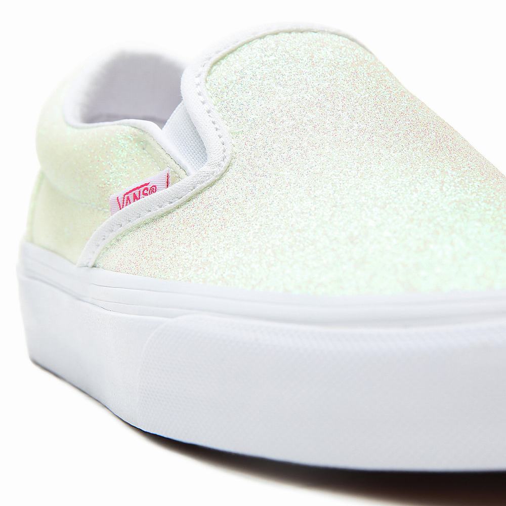 Women's Vans UV Glitter Classic Slip On Shoes White | USA81306