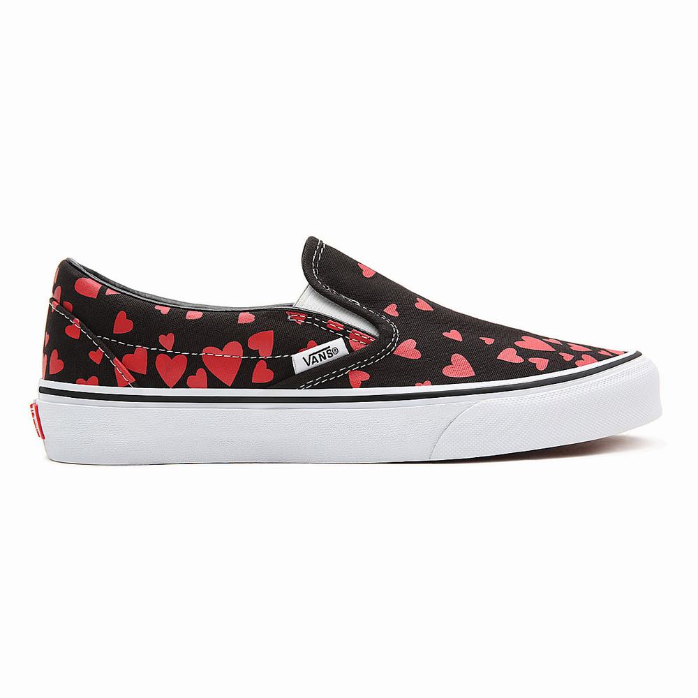 Women's Vans Valentines Hearts Classic Slip On Shoes Black | USA51604