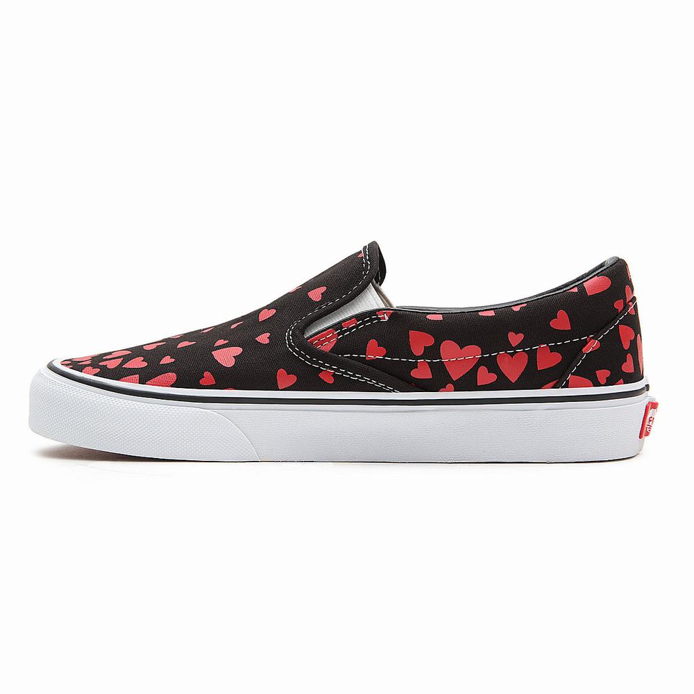 Women's Vans Valentines Hearts Classic Slip On Shoes Black | USA51604