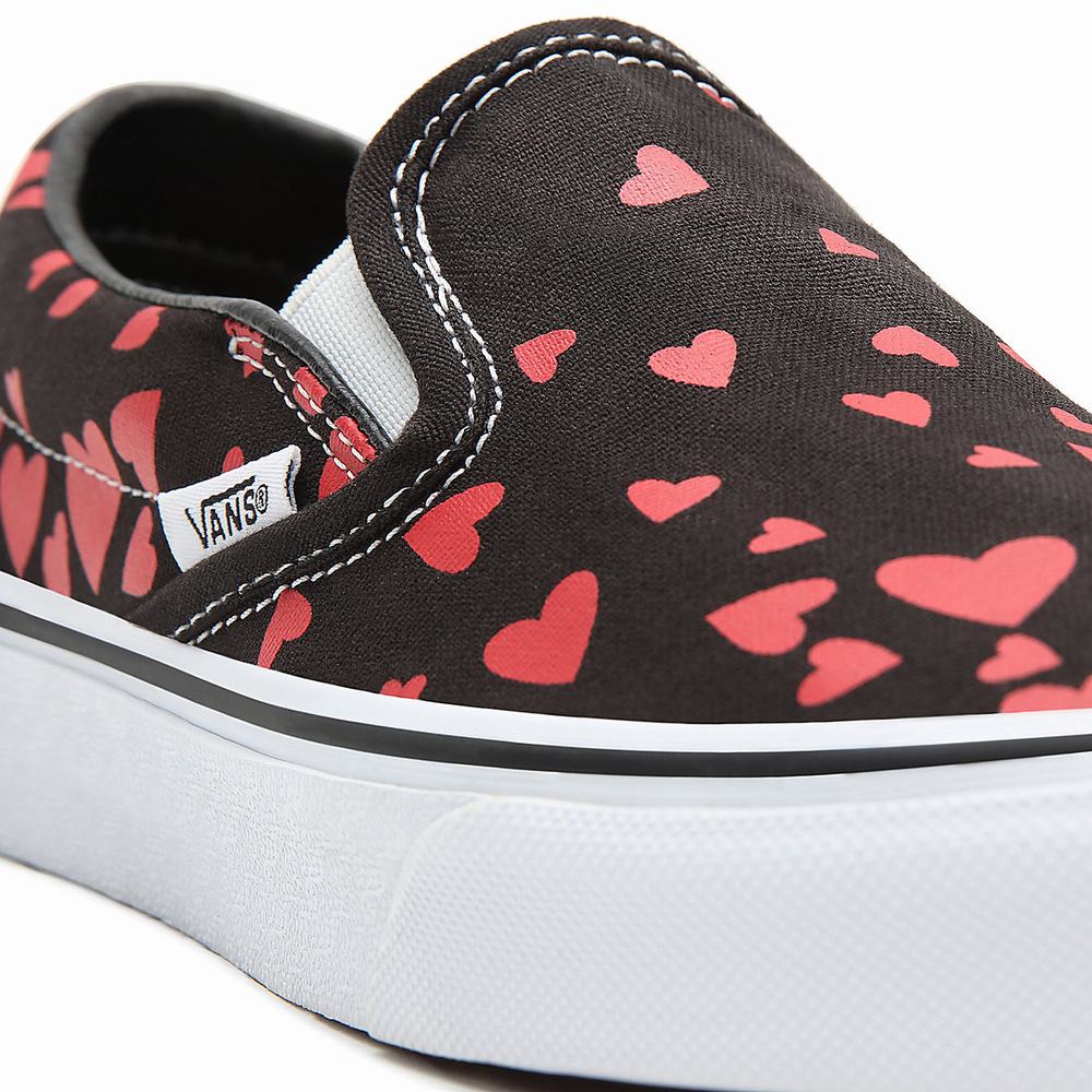 Women's Vans Valentines Hearts Classic Slip On Shoes Black | USA51604