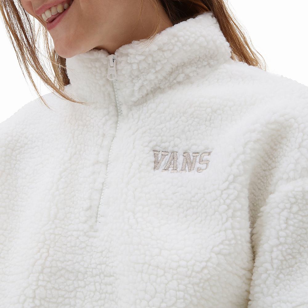 Women's Vans Varsity Warm-Up Half Zip Crop Pullover White | USA63957