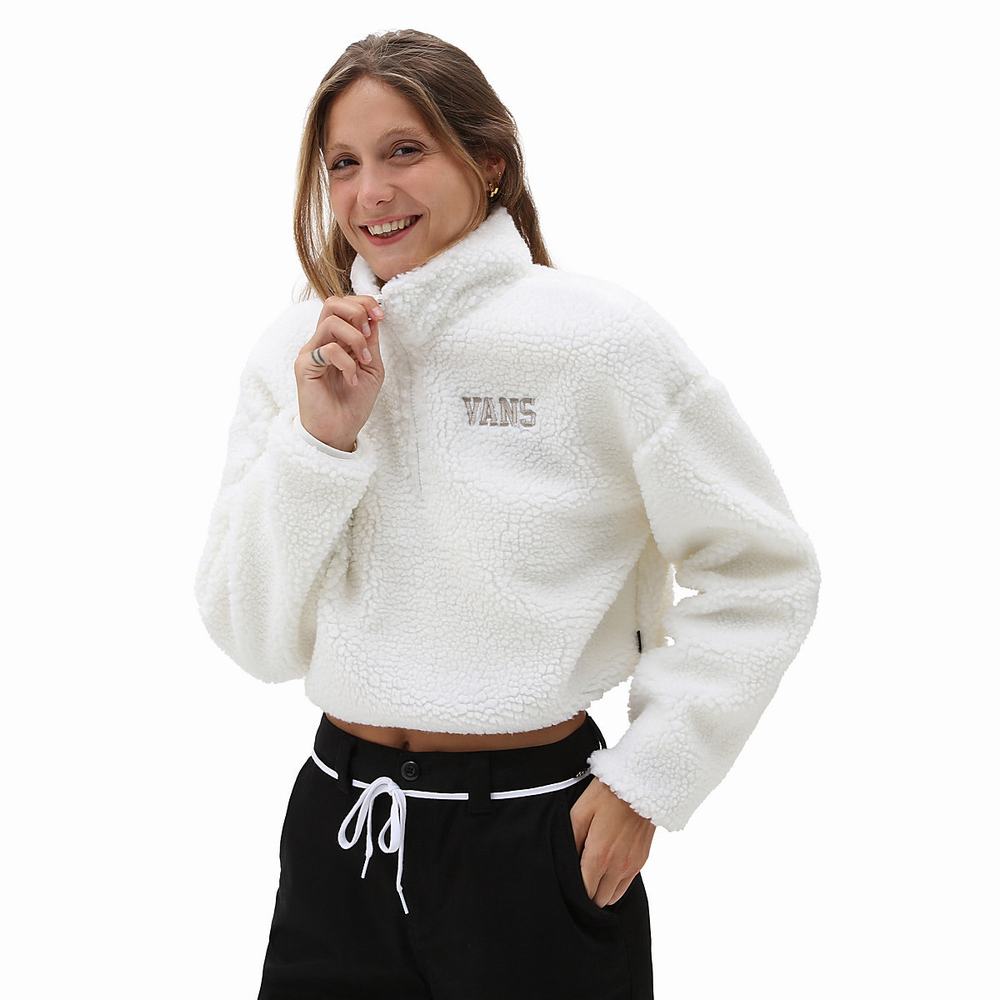 Women\'s Vans Varsity Warm-Up Half Zip Crop Pullover White | USA63957