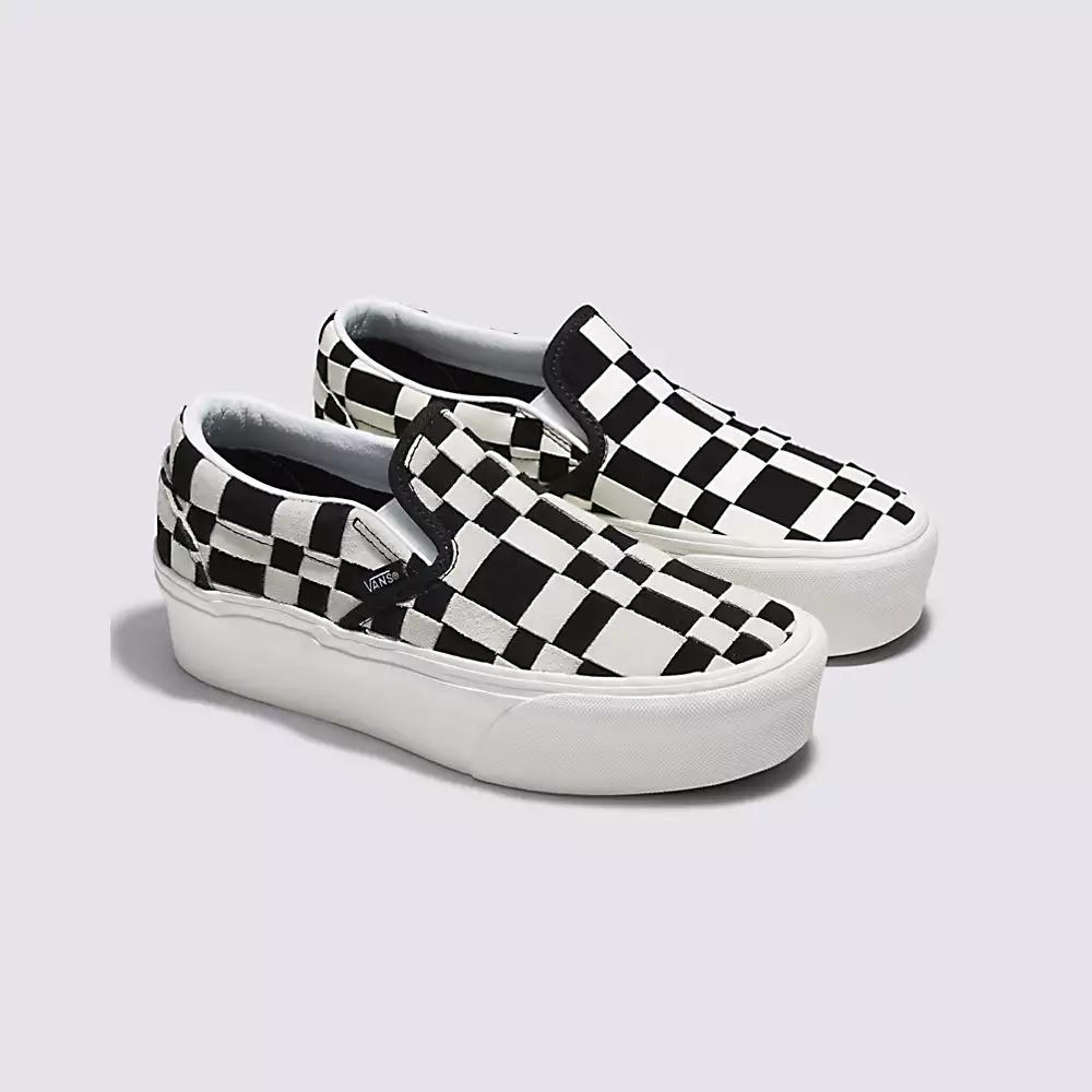 Women's Vans Woven Check Classic Slip-on Stackform Slip On Shoes Black / White | USA14638